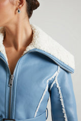 Jacket with Shearling Collar and Trim in Blue