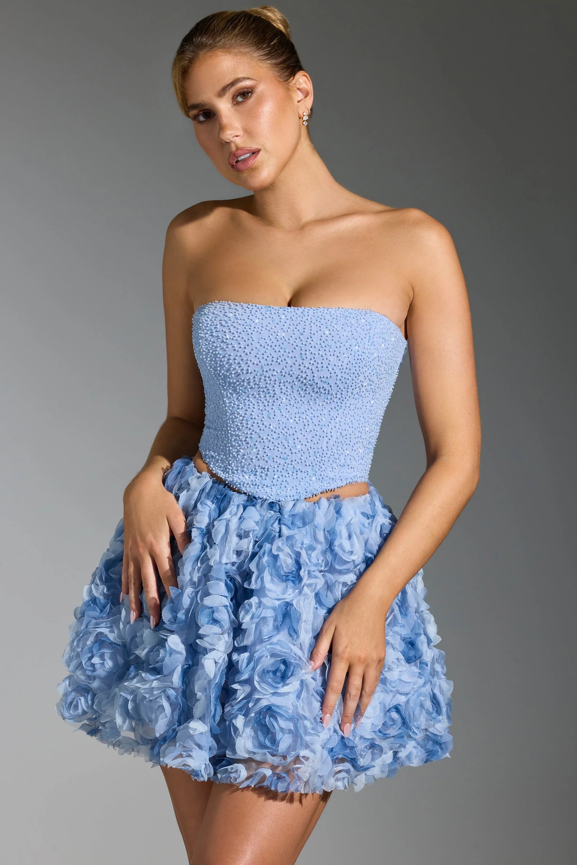 Floral-Appliqu¨¦ Mini Skirt in Blue