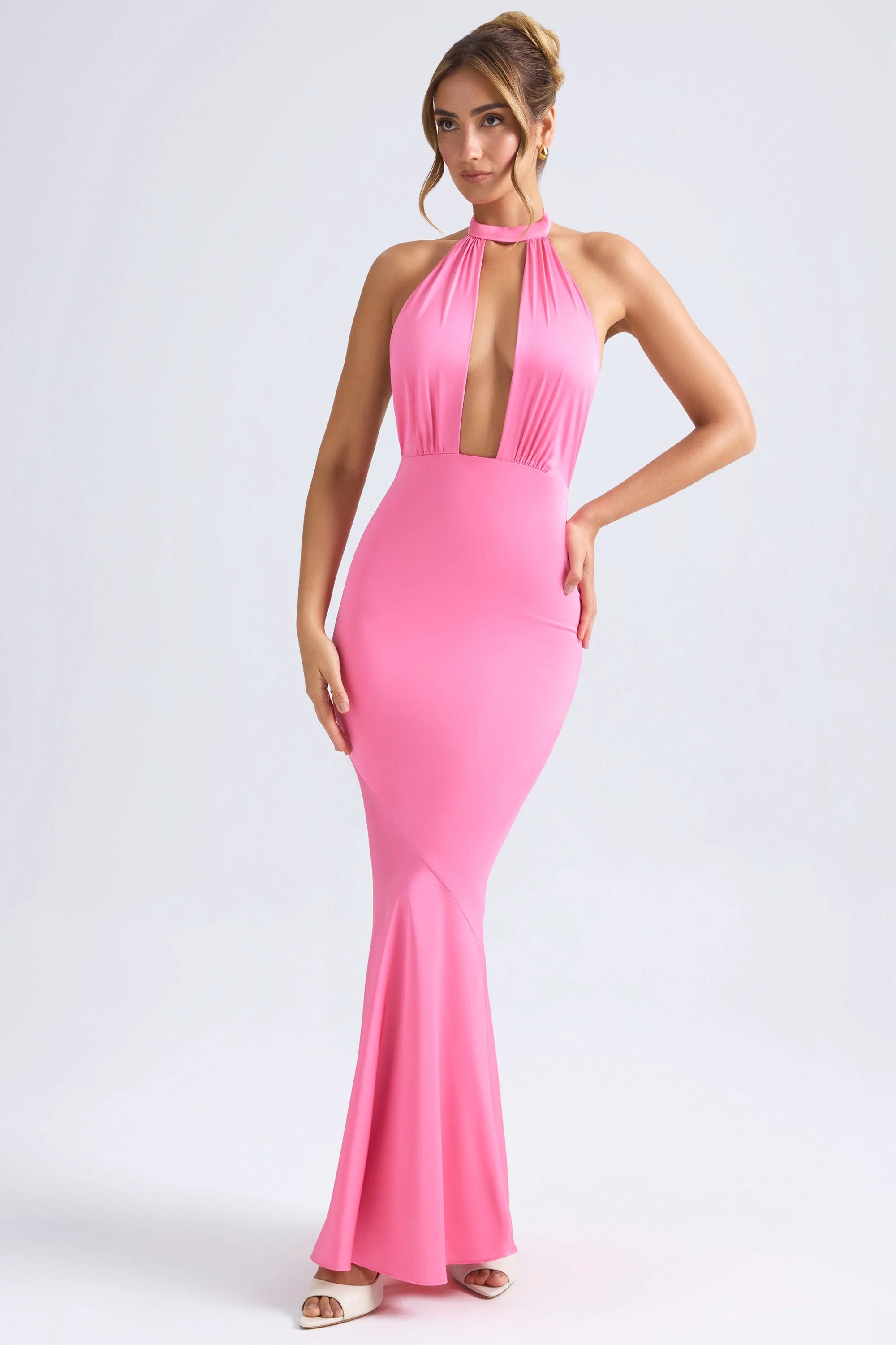 Halterneck Fishtail Gown in Hot Pink
