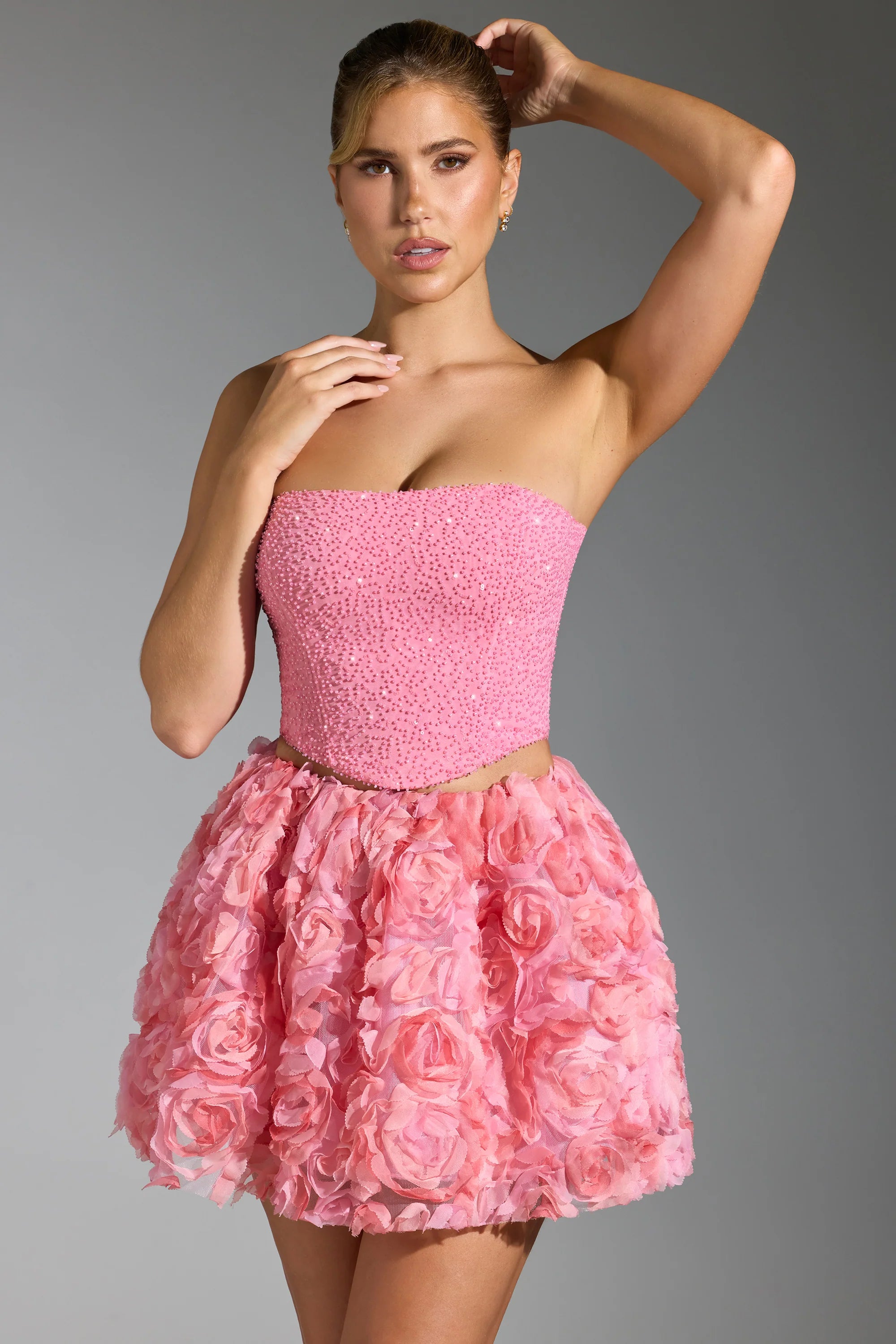 Floral-Appliqu¨¦ Mini Skirt in Pink