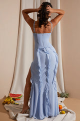 Corset Frill Skirt Maxi Dress in Blue