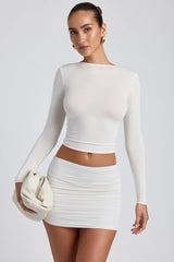 Modal Ruched Long-Sleeve Top in White
